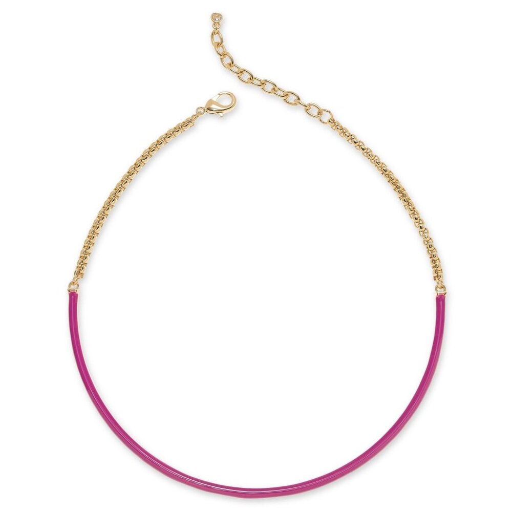 On 34th Gold-Tone Pink‎ Enamel Chain Collar Necklace NWT